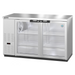 Stainless steel three-section back bar refrigerator with glass doors.