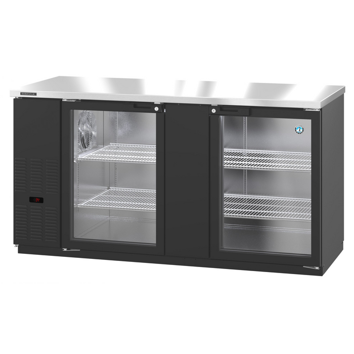 Stainless steel back bar refrigerator with glass doors, three sections, Hoshizaki BB80-G-S.