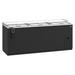 Three-section black vinyl back bar bottle cooler with slide top doors.