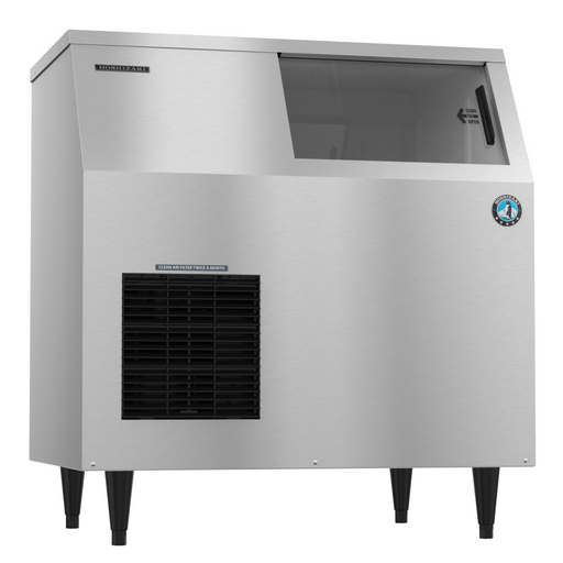 Hoshizaki F-500BAJ flaker icemaker with built-in storage bin and stainless steel exterior.