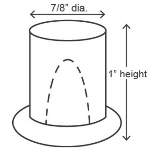 Diagram of 7/8 inch diameter and 1 inch height top hat ice cube for Hoshizaki icemaker.