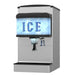 Hoshizaki DM-4420N ice and water dispenser on countertop with illuminated front graphics and stainless steel exterior.