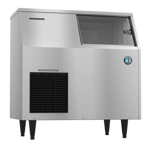 Hoshizaki F-300BAJ flaker icemaker with built-in storage bin and stainless steel exterior.