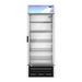 Hoshizaki FM-23-HC glass door freezer with shelves, single section merchandiser.