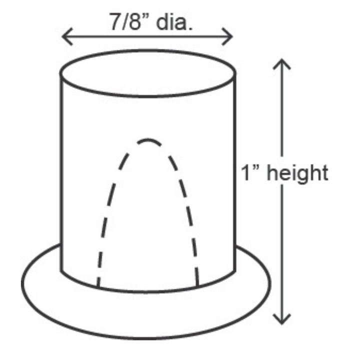 Hoshizaki AM-50BAJ-AD top hat ice cube dimensions diagram, 7/8" diameter and 1" height.