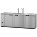 Three-section stainless steel back bar refrigerator with solid doors and direct draw system.