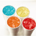 Hoshizaki ice dispensers with colored nugget-style ice cubes in white cups.