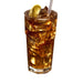 Tall glass filled with crescent ice cubes and iced tea, garnished with a lemon slice and straw.