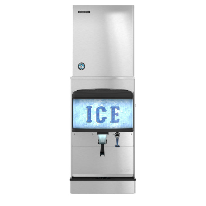 Hoshizaki Dispensers DM-4420N 22″ W Countertop Ice and Water Dispenser with stainless steel exterior.