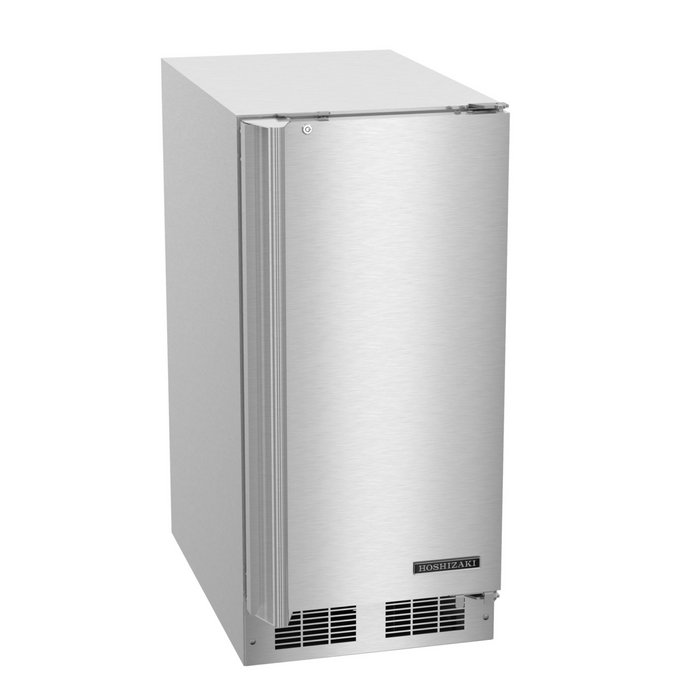 Hoshizaki HR15A undercounter refrigerator with stainless steel design and single section.