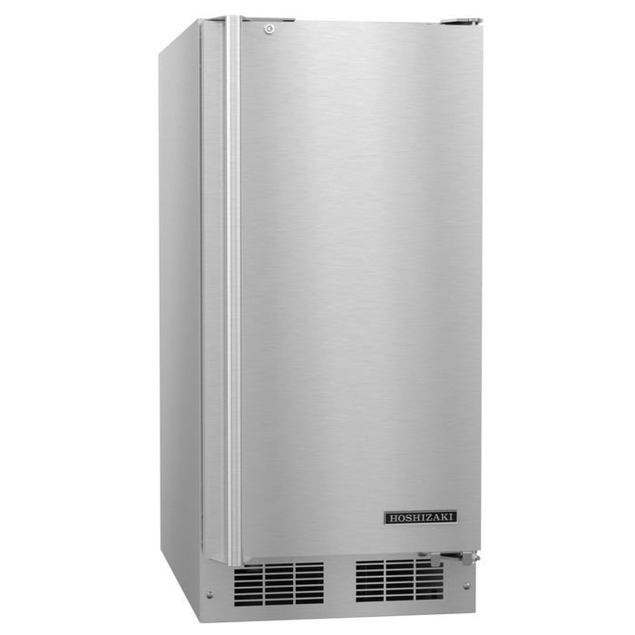 Hoshizaki HR15A single section undercounter refrigerator with stainless steel exterior and lockable door.