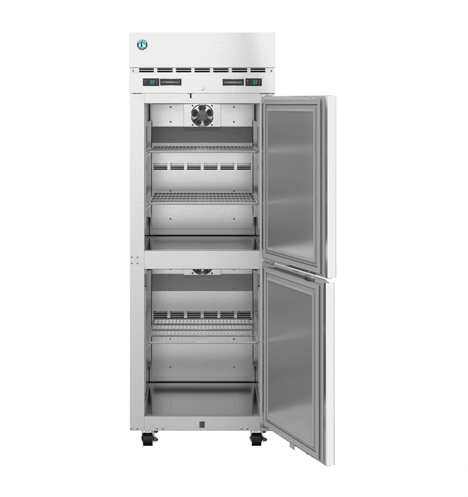 Hoshizaki Refrigerator and Freezer DT1A-HS with single section dual temp upright design, half stainless doors.