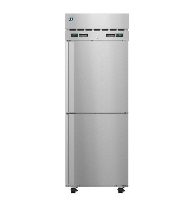 Hoshizaki DT1A-HS dual temp refrigerator and freezer with half stainless doors, upright design, energy-efficient cooling.