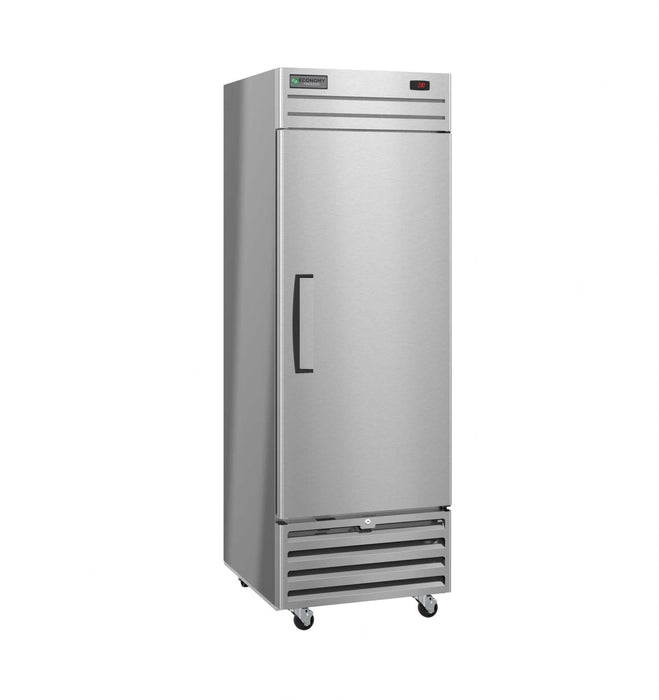 Hoshizaki EF1A-FS upright freezer with full stainless door on stem casters.