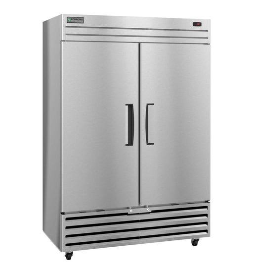 Hoshizaki ER2A-FS two section stainless steel refrigerator with lockable full doors.