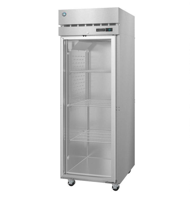 Hoshizaki F1A-FG single section upright freezer with full glass door and lock.