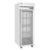 Hoshizaki F1A-FG single section upright freezer with full glass door and lock.