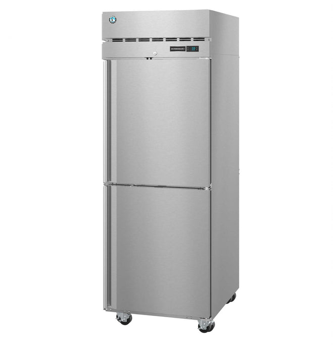 Hoshizaki F1A-HSL single section upright freezer with half stainless doors and lock.