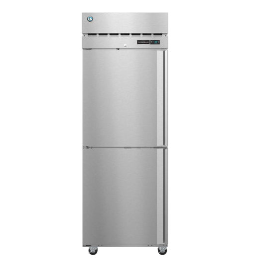 Hoshizaki F1A-HSL single section upright freezer with half stainless steel doors and lock.