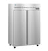 Hoshizaki F2A-FSN two section upright stainless steel freezer with lockable doors.