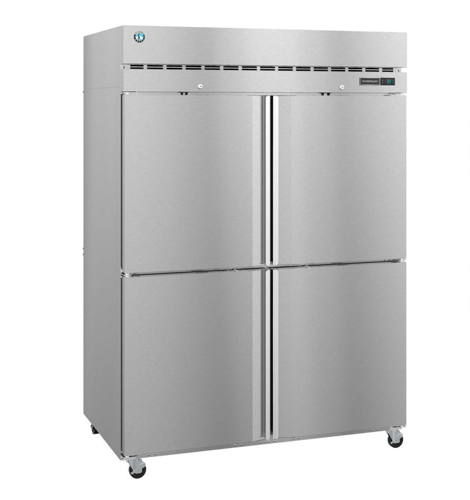 Hoshizaki F2A-HS two-section upright freezer with half stainless steel doors.