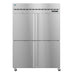 Commercial upright freezer, Hoshizaki F2A-HS, two-section, half stainless steel doors, temperature control, LED display.