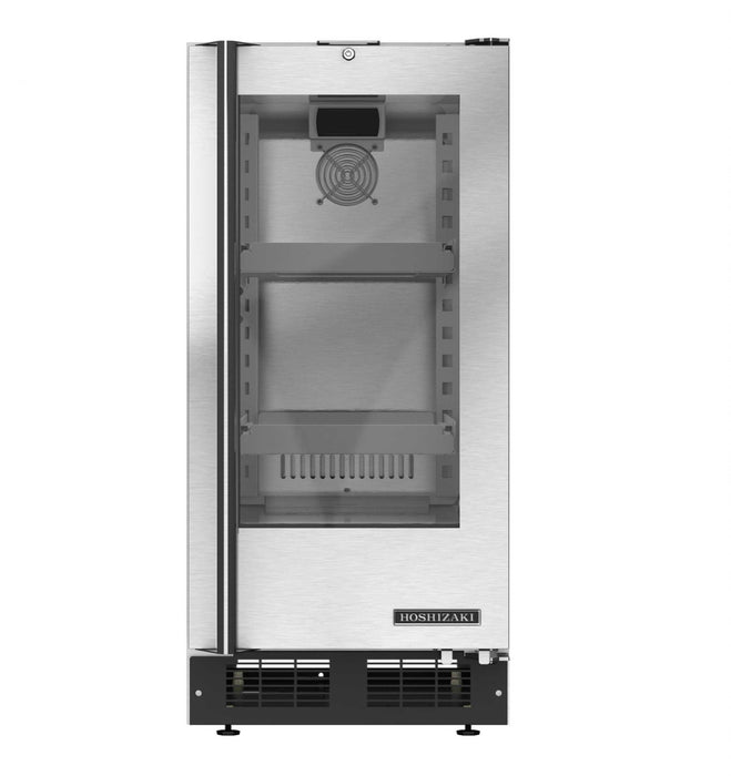 Hoshizaki HR15A-G single section undercounter refrigerator with stainless steel exterior and glass door.