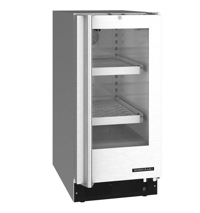 Hoshizaki HR15A-G undercounter refrigerator with glass door and stainless steel finish.