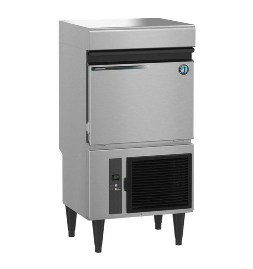 Hoshizaki IM-50BAA-LM Square Cuber Icemaker with built-in storage, stainless steel exterior.