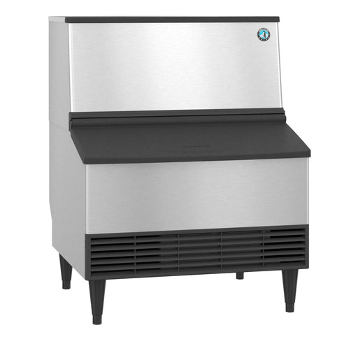 Hoshizaki KM-301BWJ crescent ice maker with built-in storage bin and water-cooled system.