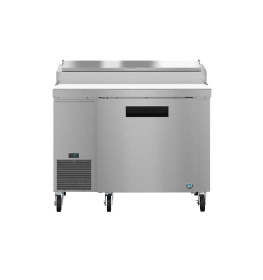 Hoshizaki PR46B single section pizza prep table with stainless door and casters.