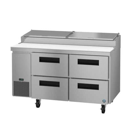 Hoshizaki PR60B-D4 two-section pizza prep table with stainless steel drawers.