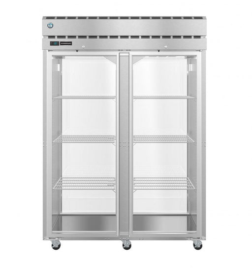 Hoshizaki Refrigerator PT2A-FG-FG, two section pass-thru upright with full glass doors and lock.