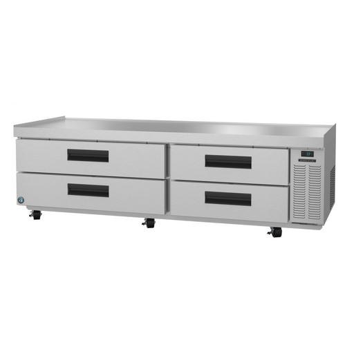 Hoshizaki CR85A two section chef base prep table with stainless drawers.