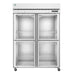 Hoshizaki R2A-HG refrigerator with two sections and half glass doors, stainless steel exterior, and LED display.