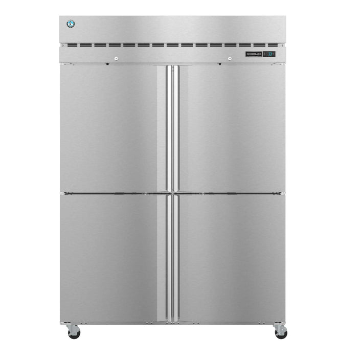 Hoshizaki R2A-HS two-section upright refrigerator with half stainless doors.