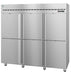 Hoshizaki R3A-HS three-section upright refrigerator with half stainless doors and lock.