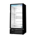 Hoshizaki RM-10-HC-BLK single section glass door refrigerator merchandiser with black exterior.