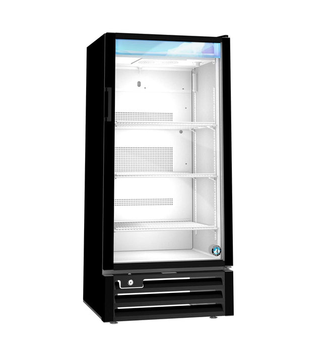 Hoshizaki RM-10-HC-BLK refrigerator with single glass door and black exterior.