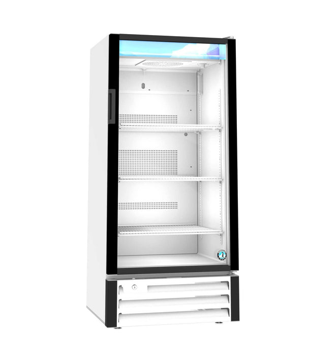 Hoshizaki RM-10-HC-WHT Refrigerator, Single Section Glass Door Merchandiser with shelves.