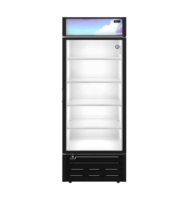 Hoshizaki RM-26-HC-BLK single section glass door merchandiser refrigerator.