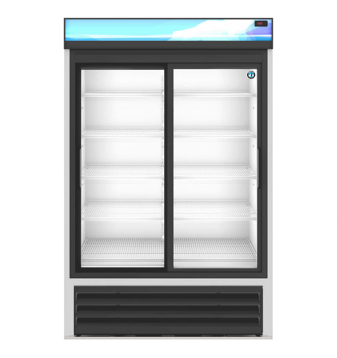 Hoshizaki RM-45-SD-HC two-section glass door refrigerator merchandiser.