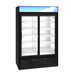 Hoshizaki RM-45-SD-HC-BLK two-section glass door refrigerator merchandiser.