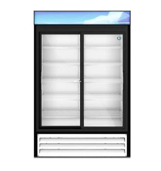 Hoshizaki RM-45-SD-HC-WHT two-section glass door refrigerator merchandiser.