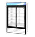 Hoshizaki RM-45-SD-HC-WHT two-section glass door refrigerator with white exterior.