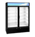 Hoshizaki RM-49-HC-BLK two-section glass door refrigerator merchandiser with LED lighting.