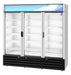 Three section glass door refrigerator, Hoshizaki RM-65-HC, with LED lighting and 56.04ft³ capacity.