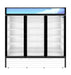 Hoshizaki RM-65-HC-WHT three-section glass door refrigerator merchandiser.