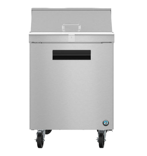 Hoshizaki SR27B-8 single section sandwich prep table refrigerator with stainless door.