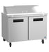 Hoshizaki SR48B-12 refrigerator, two-section sandwich prep table with stainless doors.